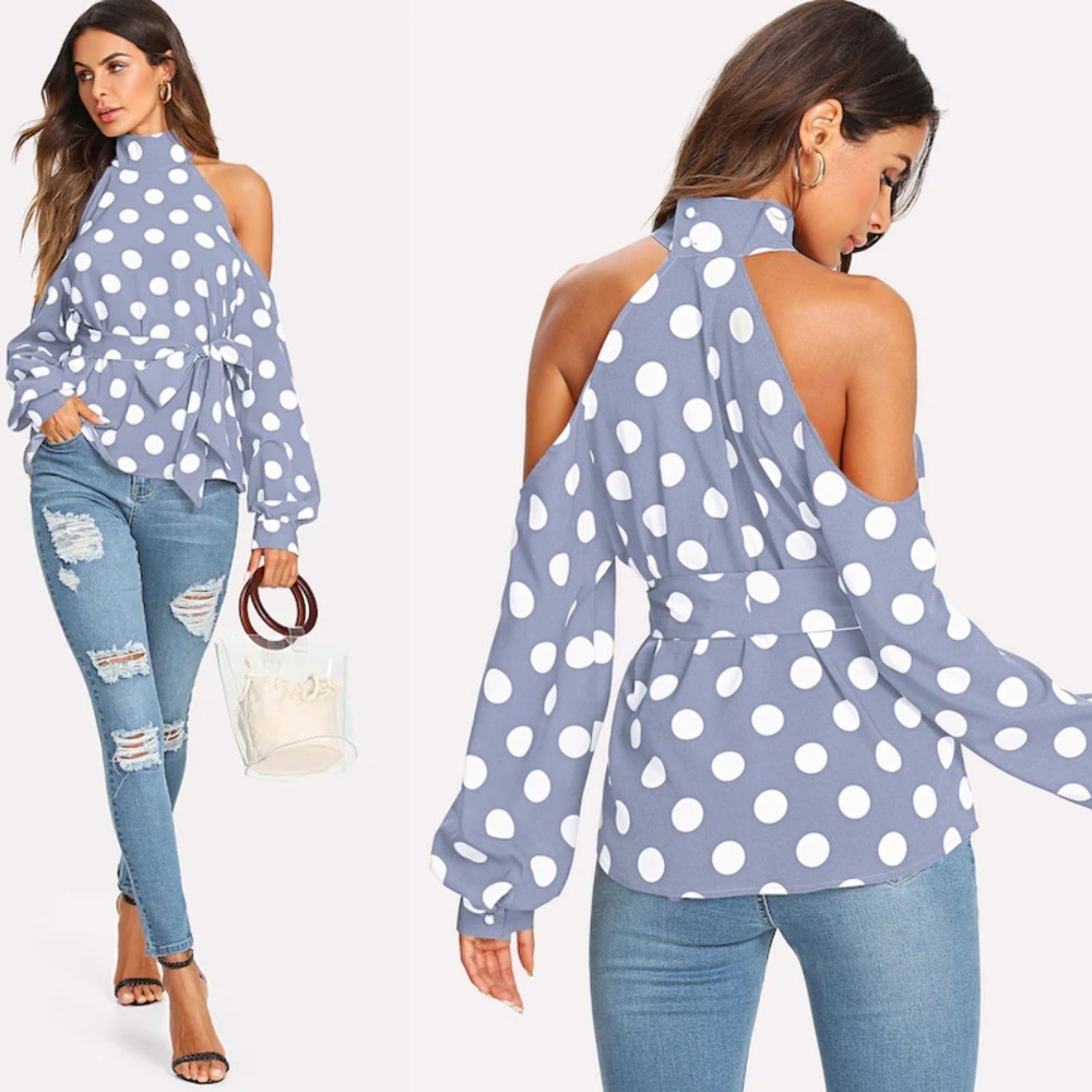 Cold Shoulder Polka Dot Blouse